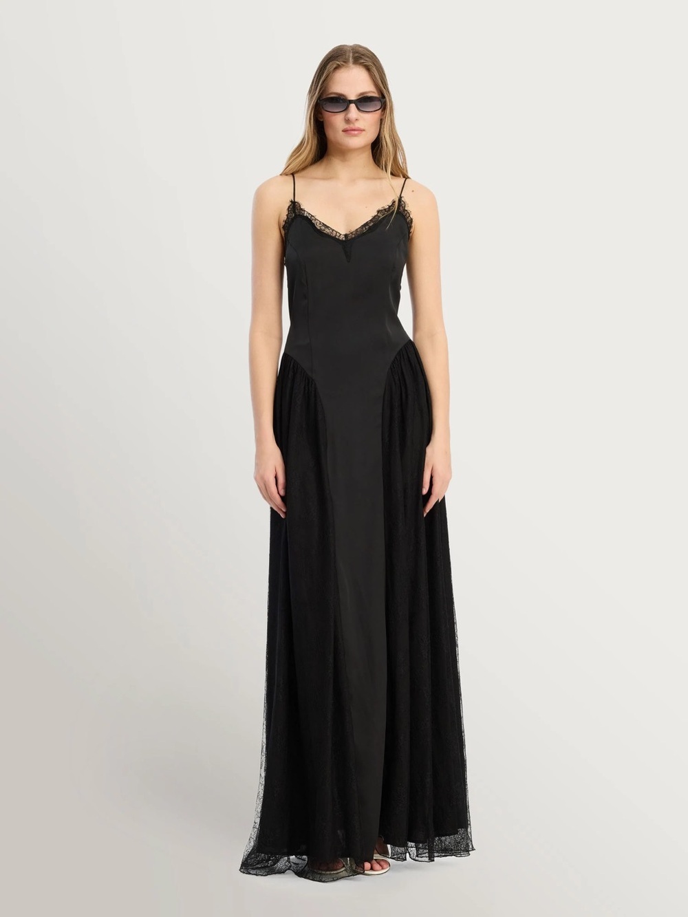 Black Lace-Trim Slip Maxi Dress size 8 UE 38